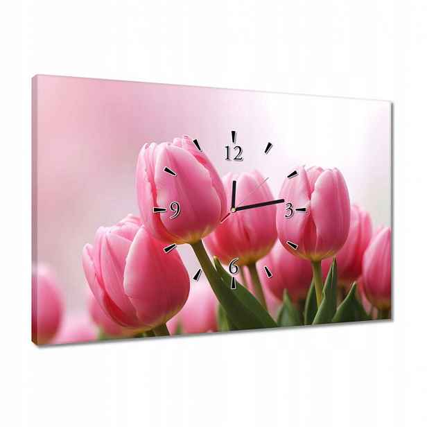 Hodiny 60x40 Růžové tulipány