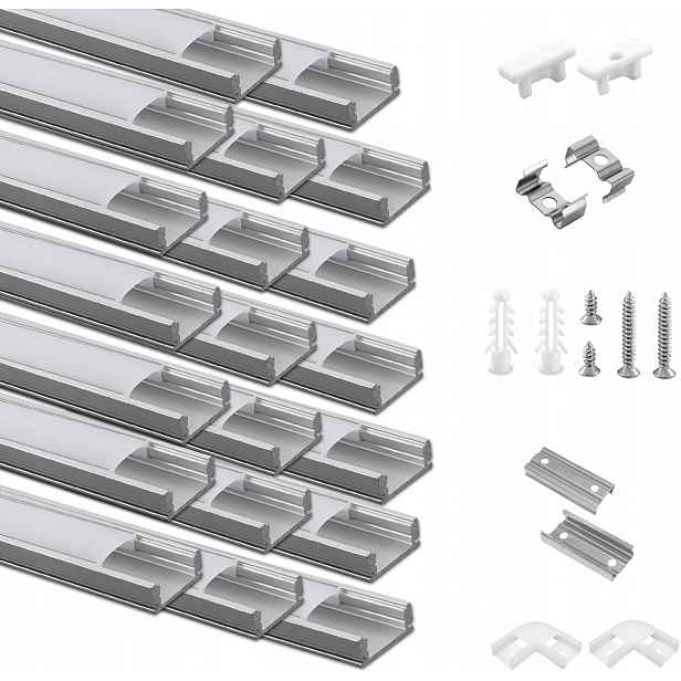 Led hliníkový profil U 1 m stříbrný mléčný kryt, sada 20 ks