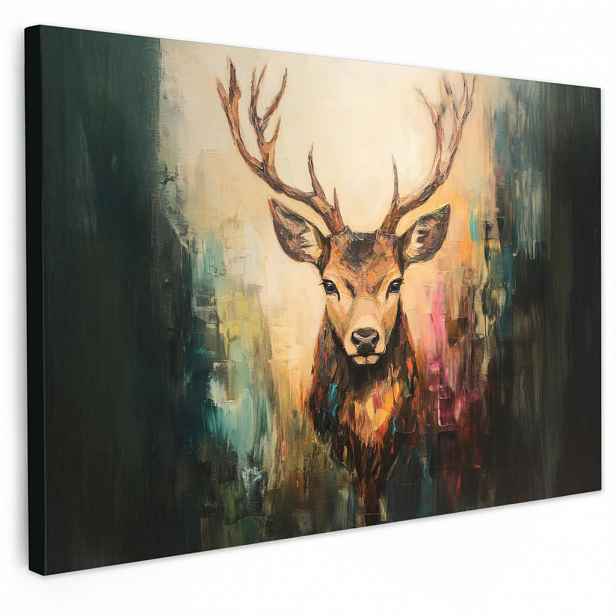 MuchoWow OBRAZ NA PLÁTNĚ Jelen - malovaný - paroží - hnědé 120x80 cm