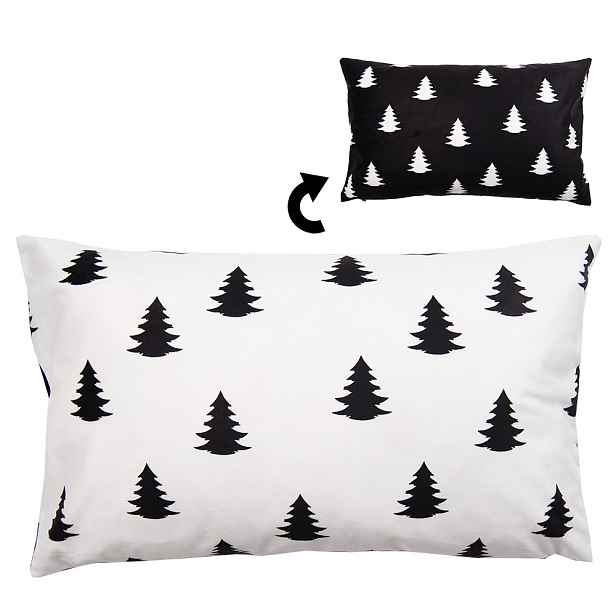 Bílý povlak na polštář se stromky Black&White X-Mas - 30*50 cm Clayre & Eef