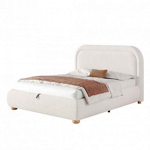 CHICFURN ČALOUNĚNÁ POSTEL v bílé barvě s úložným prostorem z bouclé