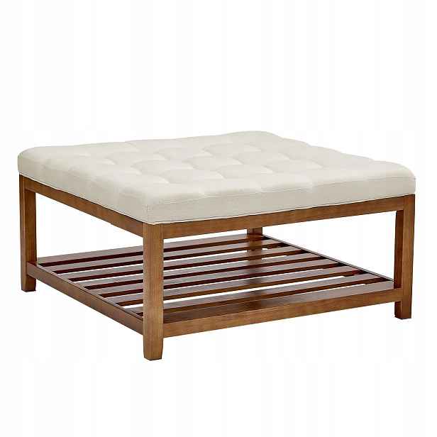 Taburet konferenční stolek čtvercový 87,5 cm čalouněný s policí obývací pokoj/ložnice