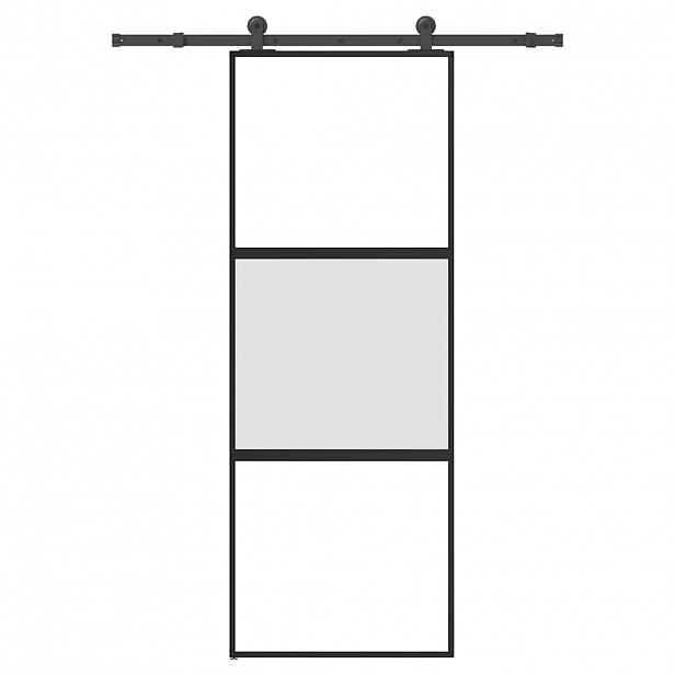 vidaXL Posuvné dveře s kováním 76x205 cm tvrzeného sklo a hliník