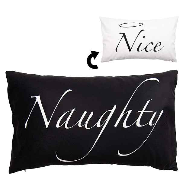Bílo-černý povlak na polštář Naughty a Nice z Black&White X-Mas - 30*50 cm Clayre & Eef