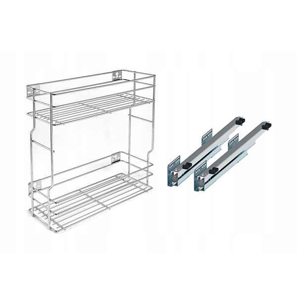Cargo do levé skříňky 20 cm 200 chromový efekt 2p s tlumením dovírání Rejs s plným výsuvem