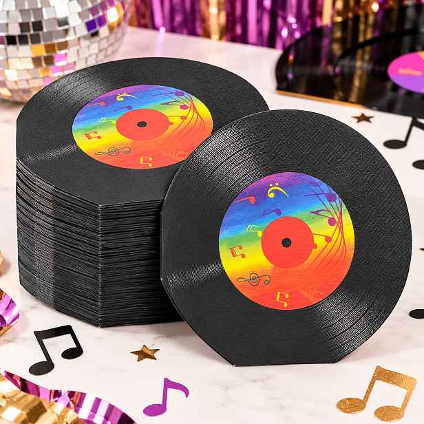 TEMU 20/40/60 ks Prémiové černé vinylové desky, nepravidelné ubrousky, retro vinylové desky, kreativní jednorázové dekorace na párty stůl, DJ taneční