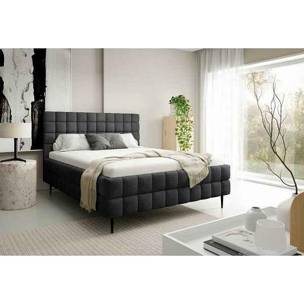 Čalouněná postel 140x200 LAILA LEG s úložným prostorem - černá