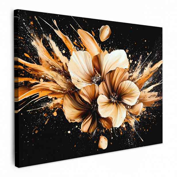 MuchoWow OBRAZ NA PLÁTNĚ Květiny - Zlatá - Graffiti - Černá - Abstraktní 80x60 cm