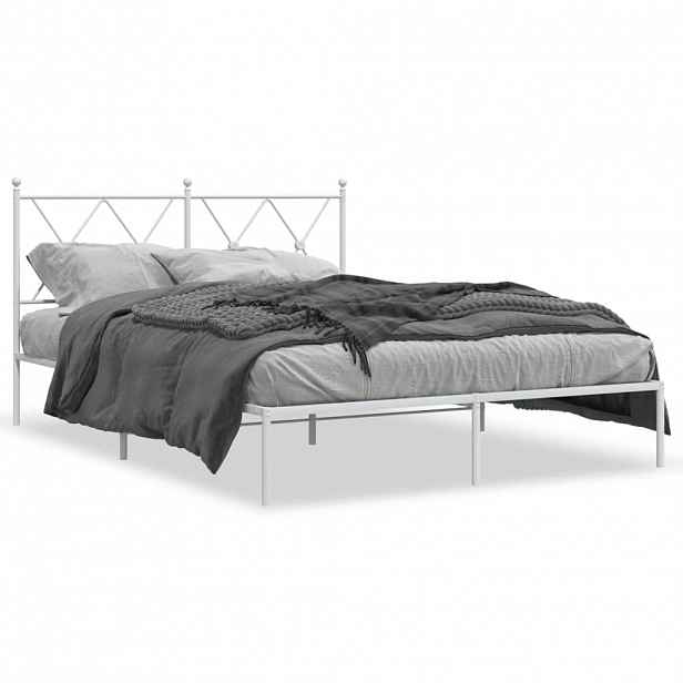 vidaXL Kovový rám postele s čelem bílý 135 x 190 cm