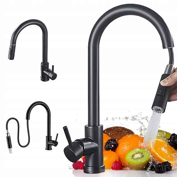 Výsuvná Kuchyňská Baterie Se 2 Režimy Proudu, 60 CM, Černá