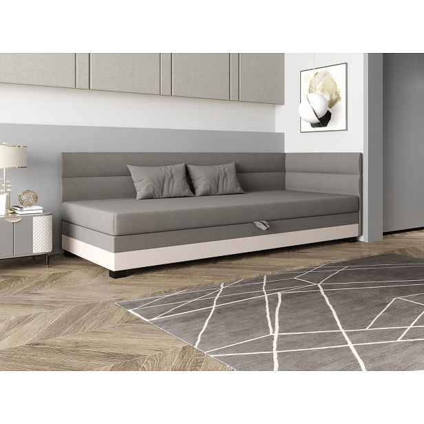 Jednolůžková čalouněná postel 80x195 NALINDA PLUS 1 - světle šedá / ecru
