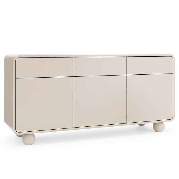 MASSENO KOMODA TONDO, 160/75/39 cm se 3 zásuvkami a 3 dvířky, kašmírová