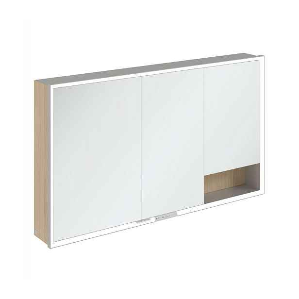 Villeroy & Boch My View+ - Zrcadlová skříňka s LED osvětlením 130x75x17 cm, 3 dvířka, Nordic Oak/šedá A48113VJ