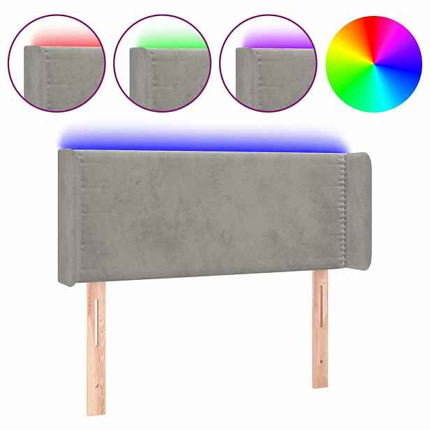 vidaXL Čelo postele s LED světle šedé 93 x 16 x 78/88 cm samet