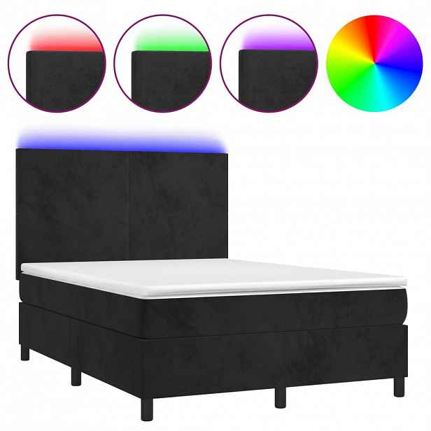 vidaXL Box spring postel s matrací a LED černá 140x200 cm samet