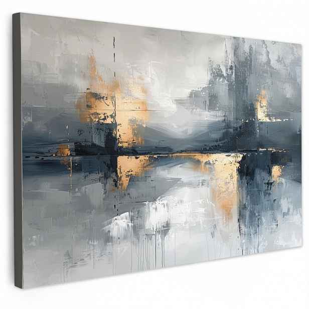 MuchoWow OBRAZ NA PLÁTNĚ Umění - šedá - zlatá - abstraktní 90x60 cm
