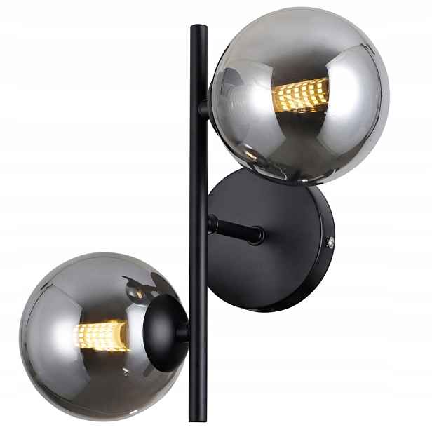 Nástěnné svítidlo, černá lampa do obývacího pokoje a ložnice, skleněné koule Erimida