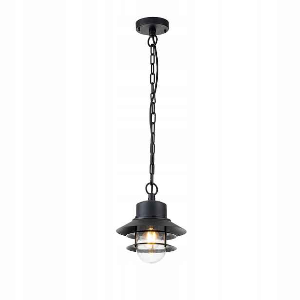 Venkovní závěsná terasová lampa industriální černá na řetězu Elstead