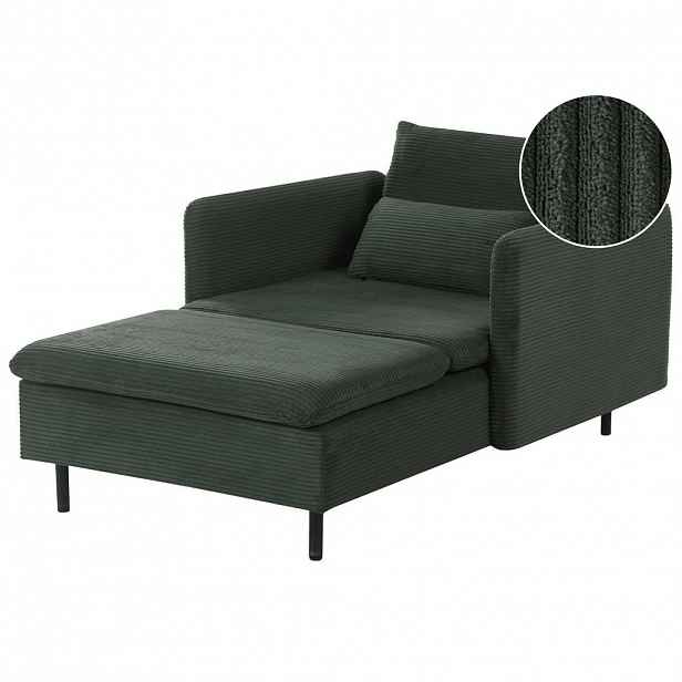 Beliani ČALOUNĚNÉ LEHÁTKO CHAISE LONGUE Manšestr Tmavě zelené Egeris