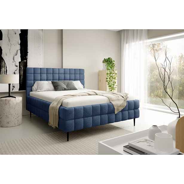 Čalouněná postel 160x200 LAILA LEG s úložným prostorem - modrá