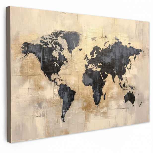 MuchoWow OBRAZ NA PLÁTNĚ Mapa světa - Zlatá - Černá - Abstraktní 90x60 cm