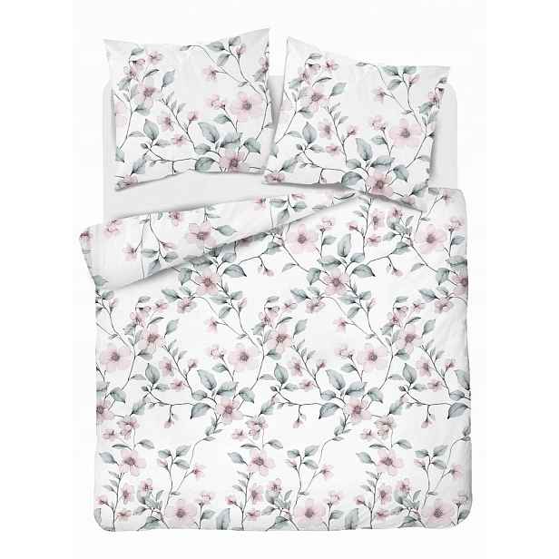 Povlečení saténové 220x200 bílá mátová květina Home Satin