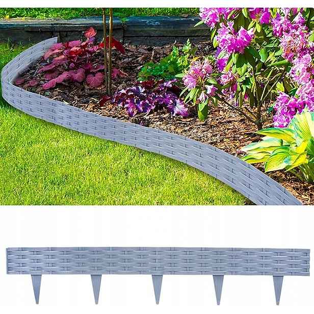 Zahradní lem plast 1000 cm x 20 cm šedý