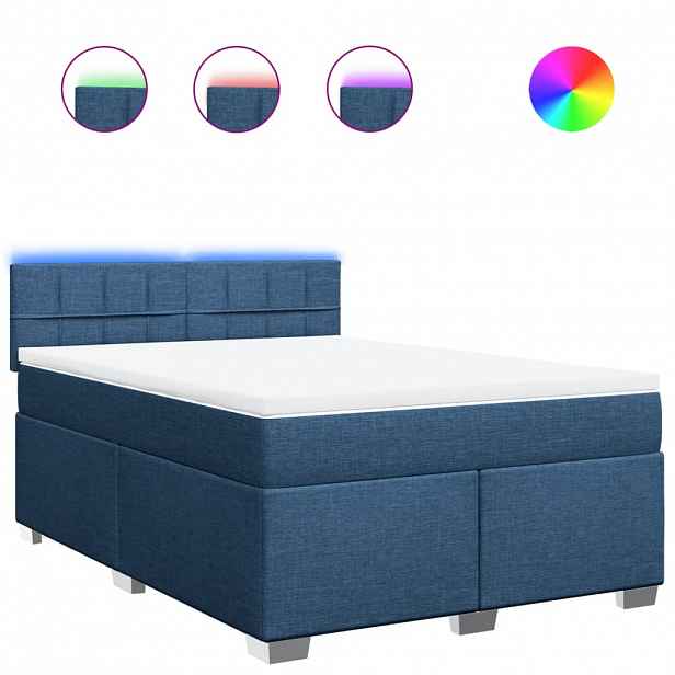 vidaXL Box spring postel s matrací modrá 160x200 cm textil