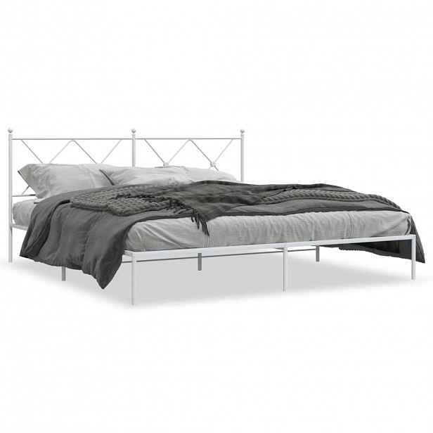 vidaXL Kovový rám postele s čelem bílý 183 x 213 cm