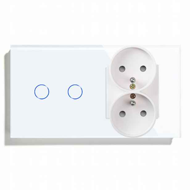 Dvojitý Skleněný Dotykový Spínač 2K Zigbee, Dvojitá Zásuvka Pro Tuya