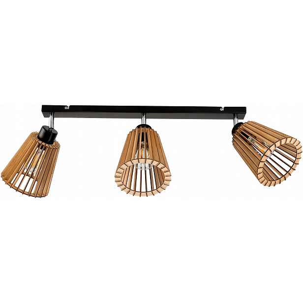Led stropní dřevěná lampa s regulací 3x E27 Stínidlo Dřevěný kužel