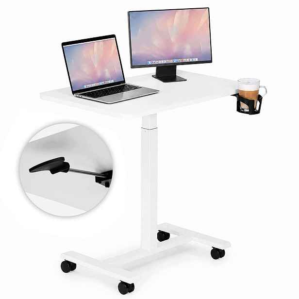 Mobilní stůl na notebook 70×48 cm, výškově nastavitelný 71,5-112 cm, bílý