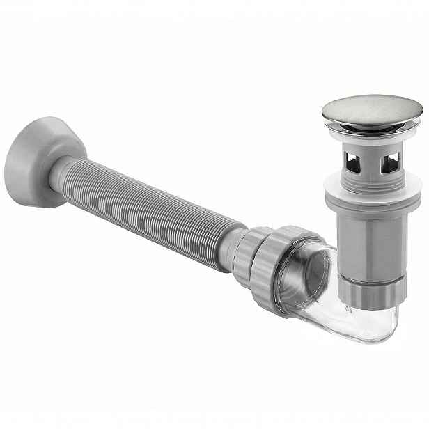 Umyvadlový Sifon Zátka Klik Klak Přepad 45 mm Flow Nikl Kartáčovaný Rea