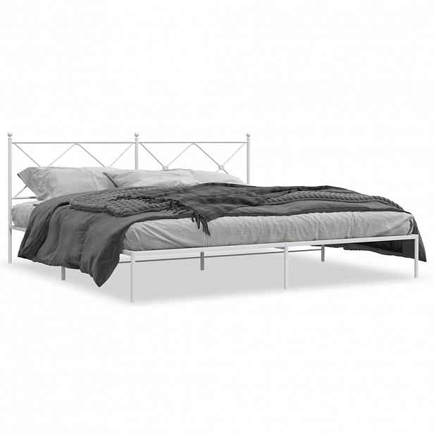vidaXL Kovový rám postele s čelem bílý 193 x 203 cm