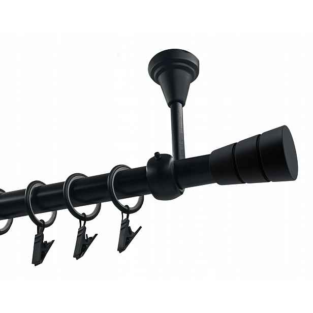 Jednoduchá garnýž kovový stropní držák černý mat mix koncovek 19 mm 120 cm
