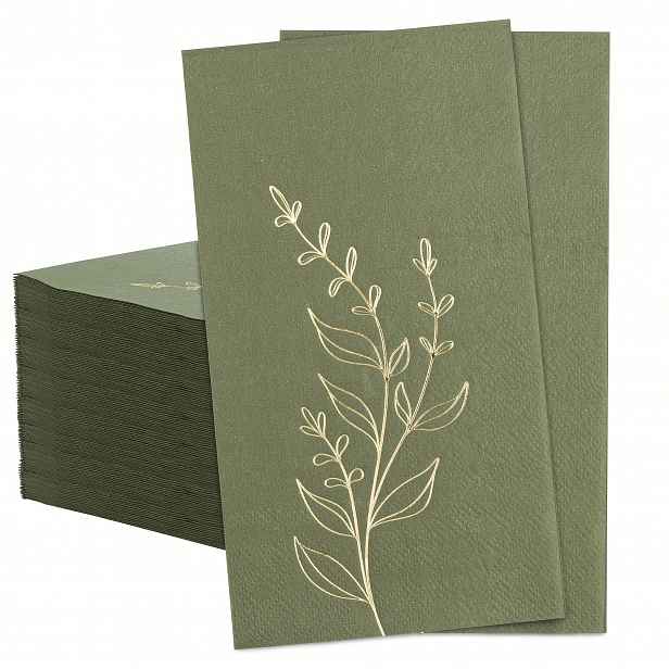 TEMU 100 ubrousků Golden Vine s iniciálami, 2vrstvé jednorázové elegantní ubrousky, ubrousky do koupelny pro hosty na rodinných setkáních, svatební