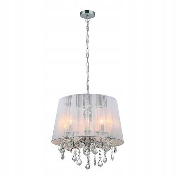 Závěsná lampa chrom bílá s krystaly glamour kulatá 45 cm 5 bodů Italux