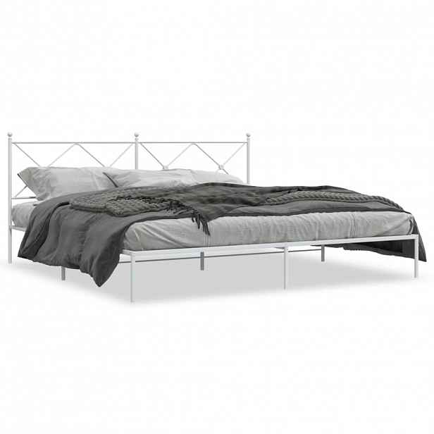 vidaXL Kovový rám postele s čelem bílý 200 x 200 cm