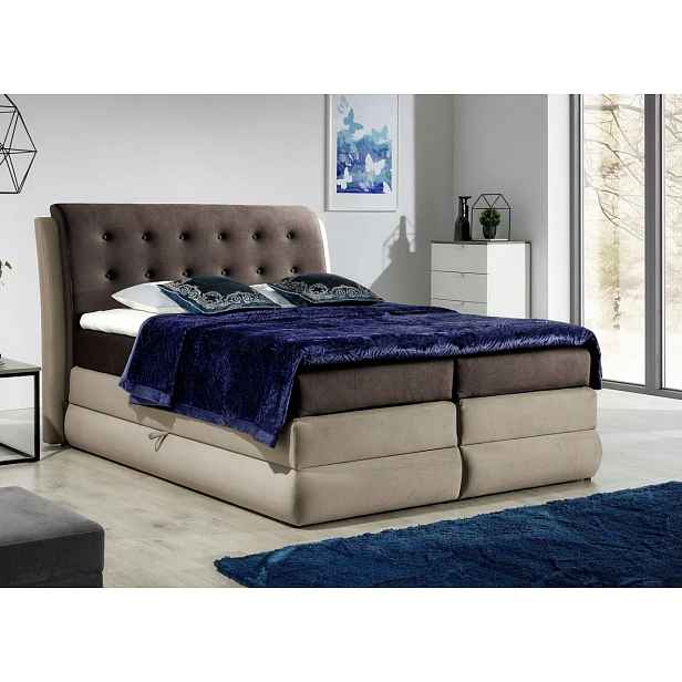 Mohutná kontinentální postel Vika 120x200, hnědá + latte + TOPPER