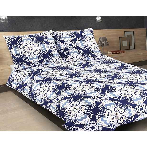 Povlečení 160x200 ornamenty tmavě modrá bílá Premium