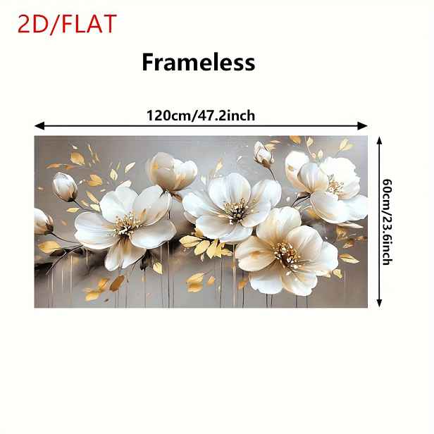 TEMU 2D Ploché, Bezrámové Moderní Abstraktní Bílá Květinová Plátěná Umění - 23,6x47,2 Palců, Elegantní Nástěnná Dekorace pro Obývací Pokoj, Ložnici,