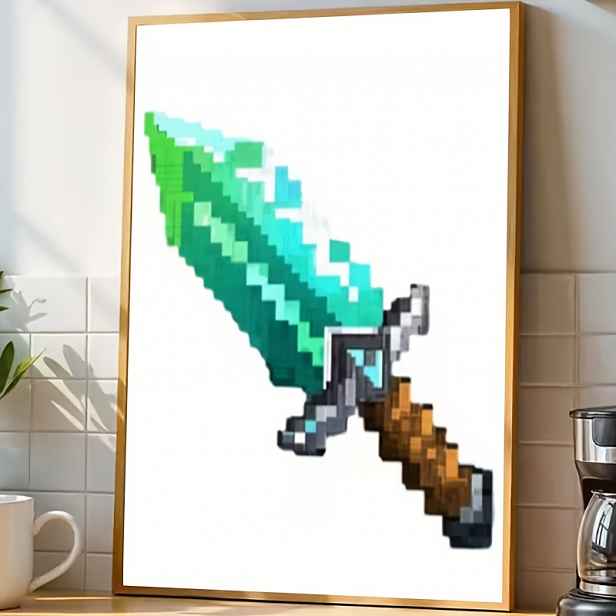 TEMU 2D plochý, 2D plochý, plakát s pixel art na plátně bez rámu s hry Zelený monster, zobrazující dynamické a zajímavé vzory. Tato látka je ideální