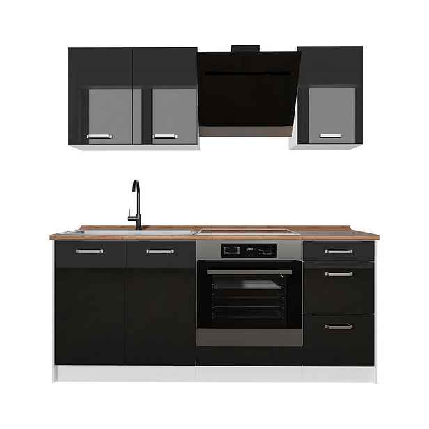 Vicco JEDNOTKOVÁ KUCHYNĚ R-Line, Černý vysoký lesk/Bílá, 180 cm pracovná doska Dub Goldkraft