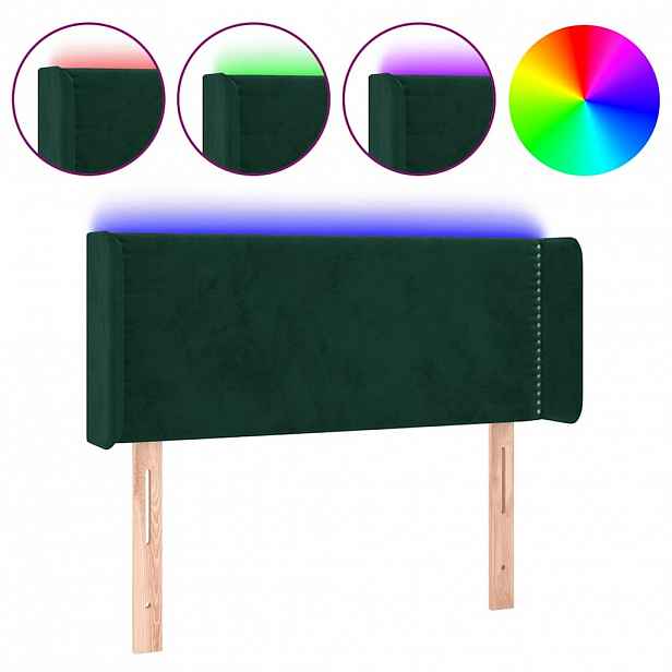 vidaXL Čelo postele s LED tmavě zelené 103 x 16 x 78/88 cm samet