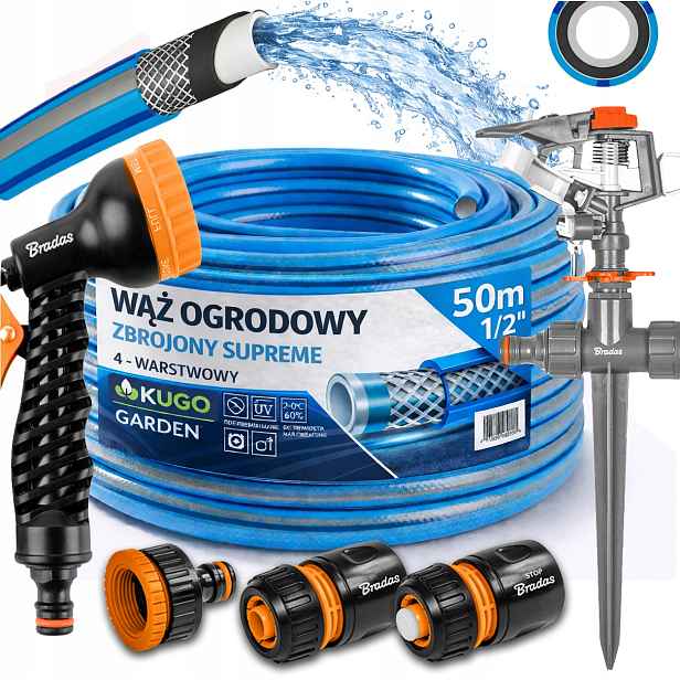 Hadice 1/2" 50 m 4 Vrstvy Supreme Gun Zavlažovač Set Bradas
