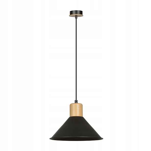 Emibig Závěsná lampa Rowen černá, kov s dřevem, 1xE27 15W