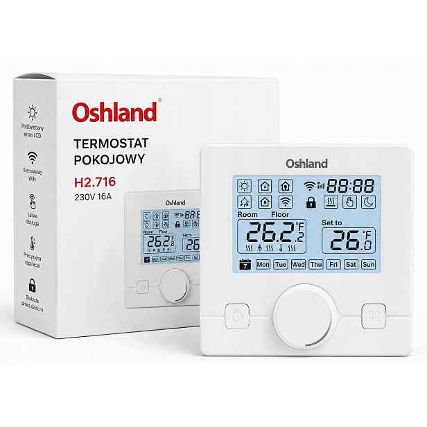 Pokojový Termostat Pro Podlahové Vytápění Pece H2.716 16A 230V