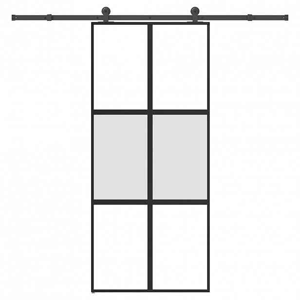 vidaXL Posuvné dveře s kováním 90x205 cm tvrzeného sklo a hliník