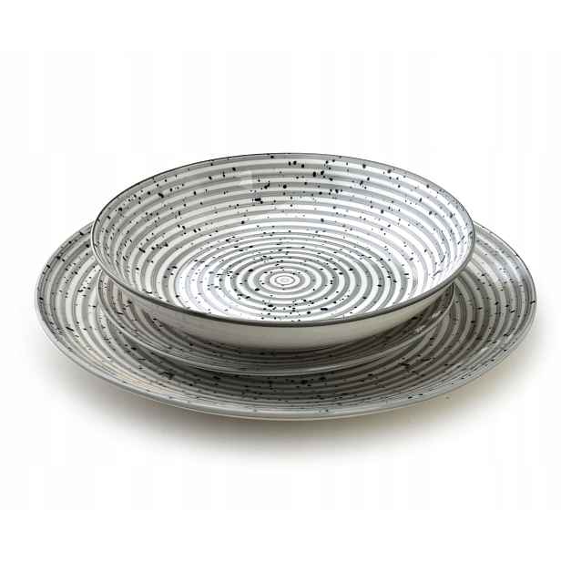 Sada talířů pro 6 osob 18dílná porcelánová sada s proužky Stripes Grey