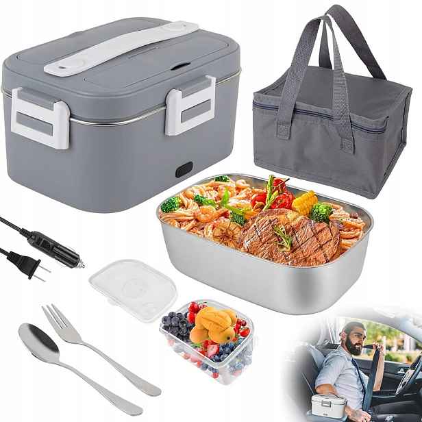 Elektrický Vyhřívaný Obědový Box 1800 ML Nerezová Ocel Trvanlivost Šedá